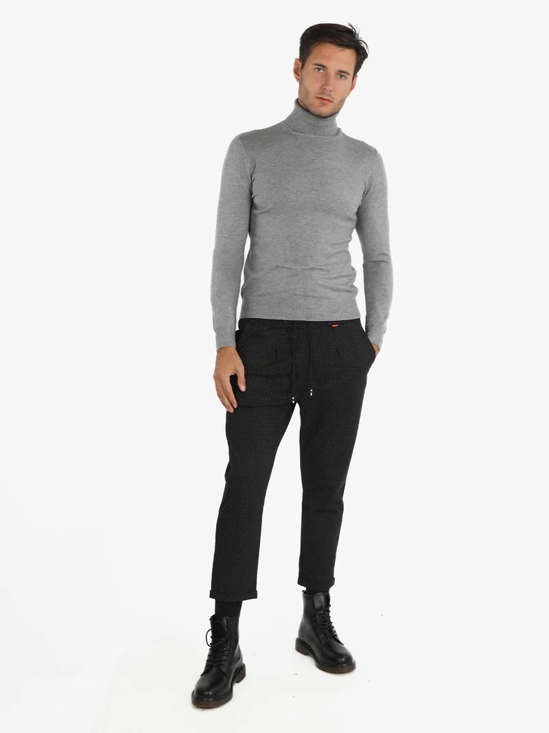Pantaloni casul da uomo con coulisse e risvolto - nero