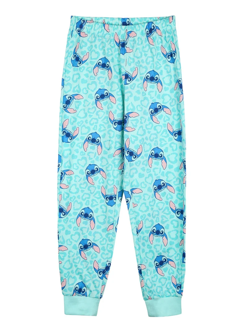 Stitch pigiama lungo da bambina in cotone con stampe - acqua marina