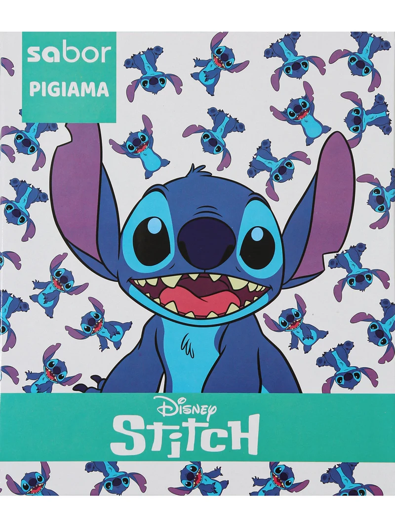 Stitch pigiama lungo da bambina in cotone con stampe - acqua marina