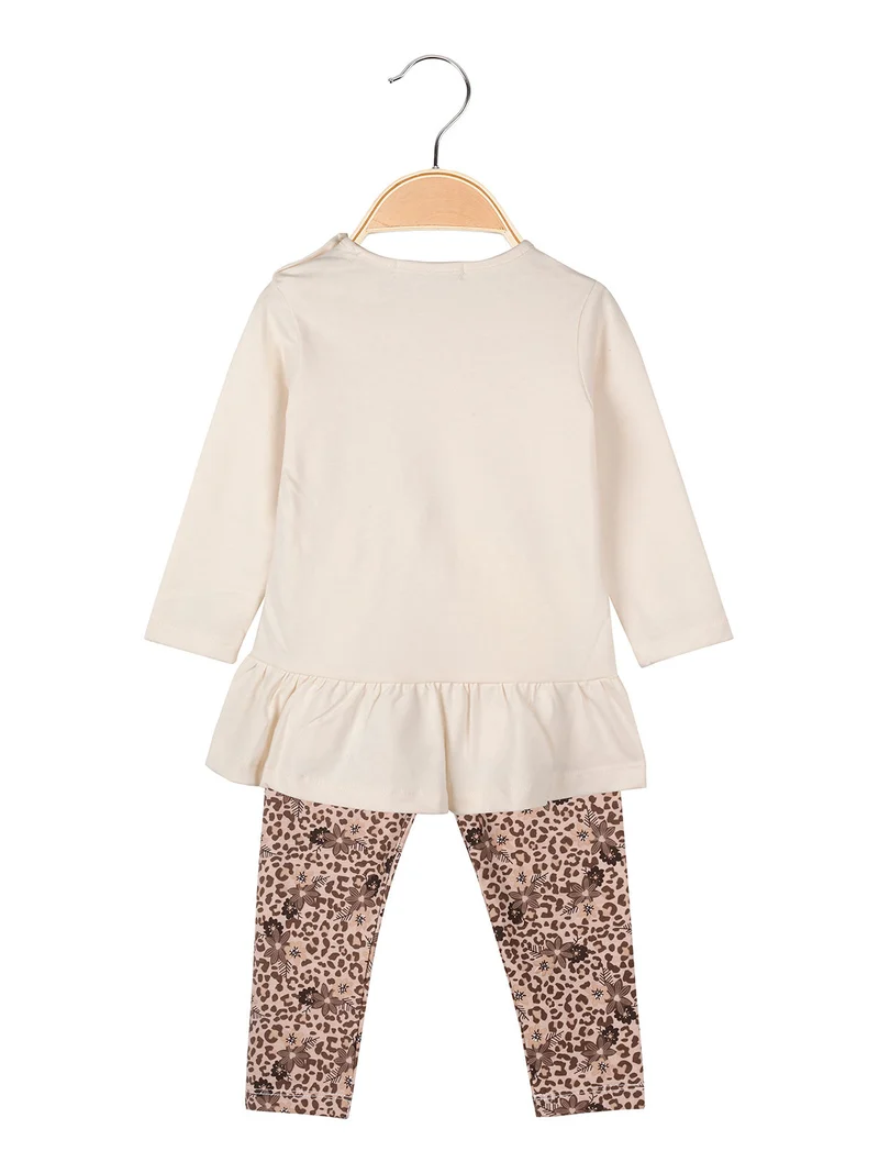 Completo 2 pezzi da neonata con maglietta e leggings a fantasia - panna