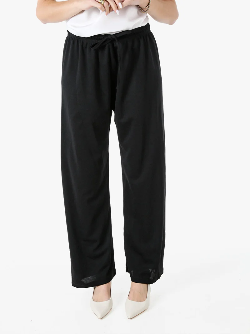 Pantaloni donna a gamba larga con coulisse - nero