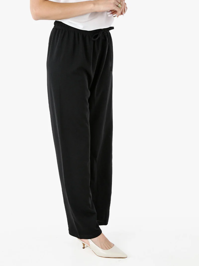 Pantaloni donna a gamba larga con coulisse - nero