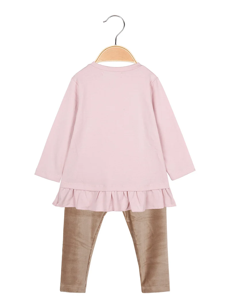 Completo lungo da neonata con maglietta e leggings in velluto a costine - rosa