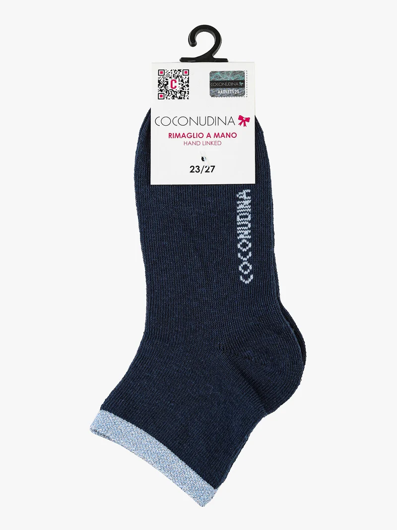Calze corte da bambina con bordo lurex - blu scuro