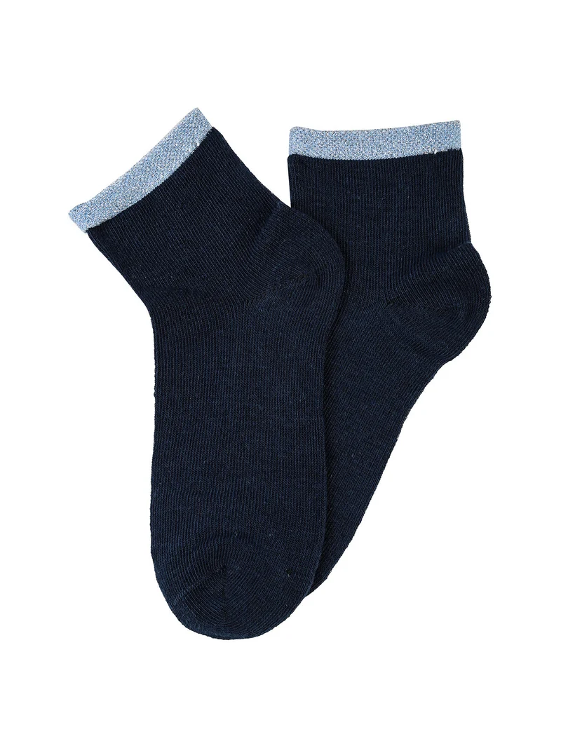 Calze corte da bambina con bordo lurex - blu scuro