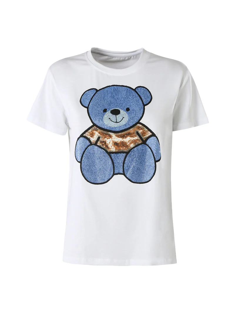 T-shirt donna orsacchiotto con strass - blu