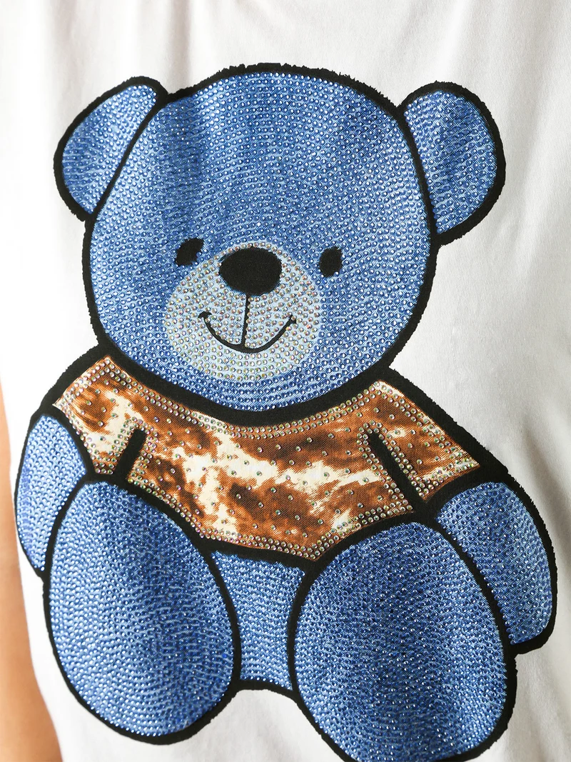 T-shirt donna orsacchiotto con strass - blu