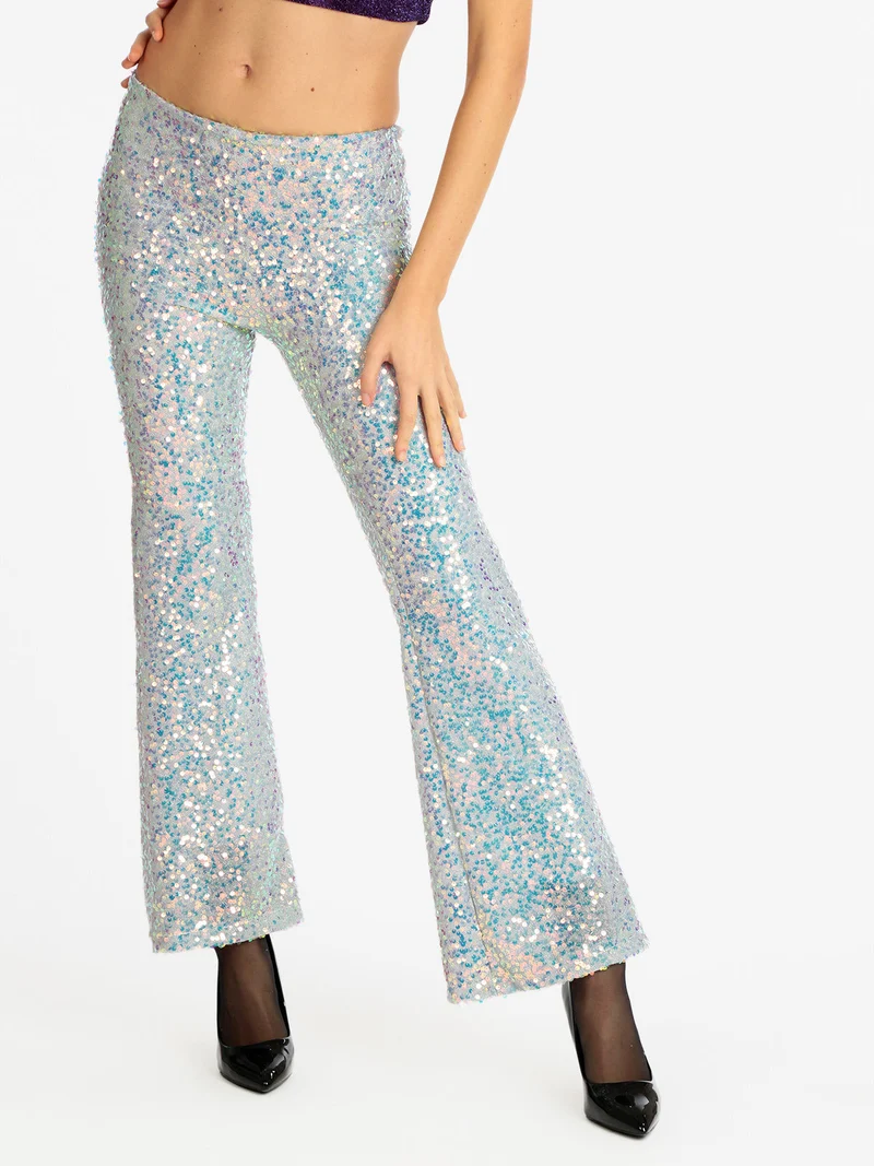 Pantaloni a zampa con pailettes - bianco