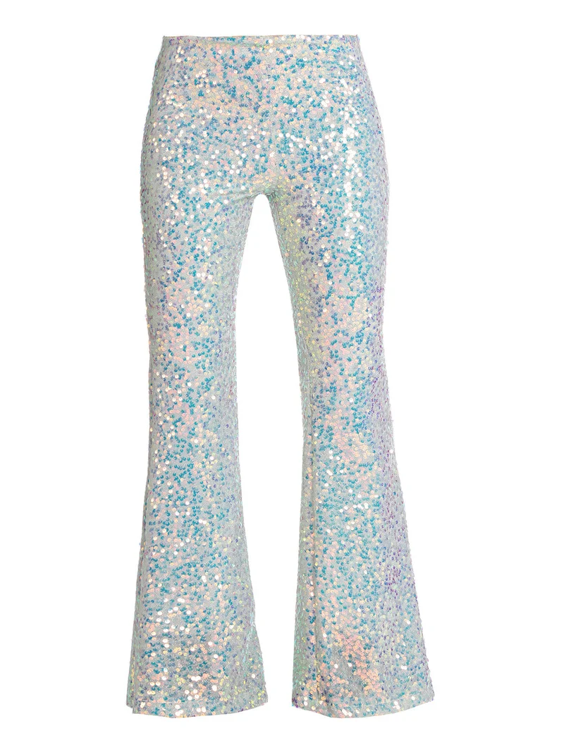 Pantaloni a zampa con pailettes - bianco