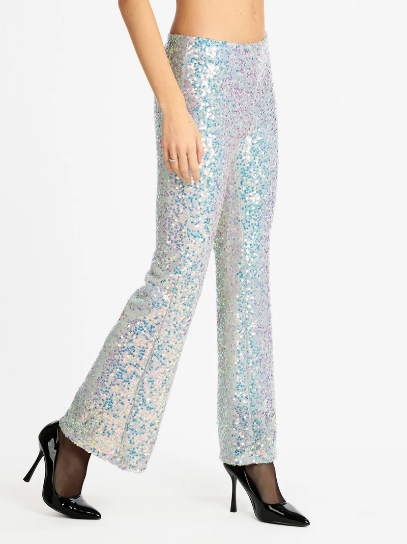 Pantaloni a zampa con pailettes - bianco