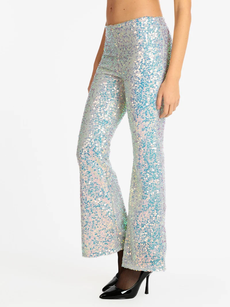 Pantaloni a zampa con pailettes - bianco