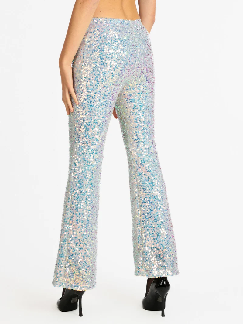 Pantaloni a zampa con pailettes - bianco