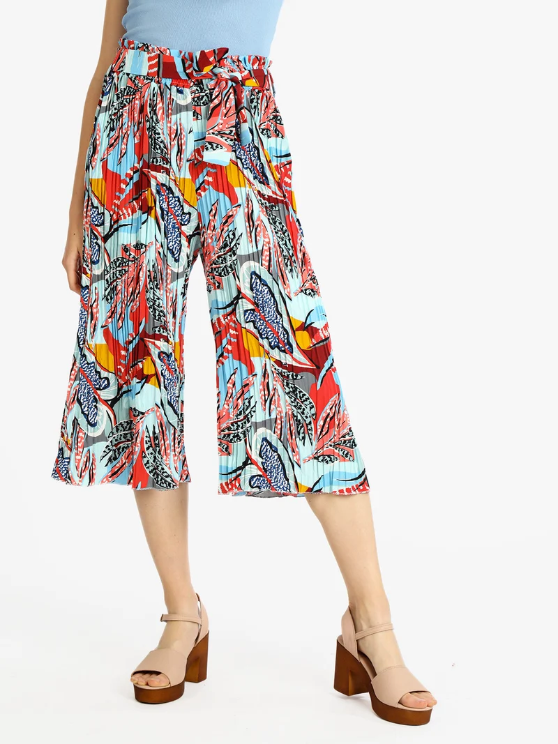 Pantaloni plissettati donna con stampe - azzurro