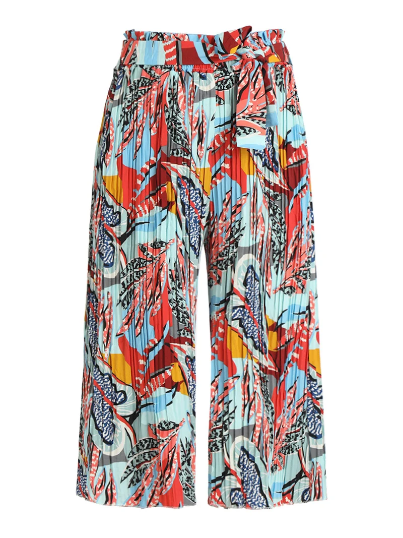 Pantaloni plissettati donna con stampe - azzurro