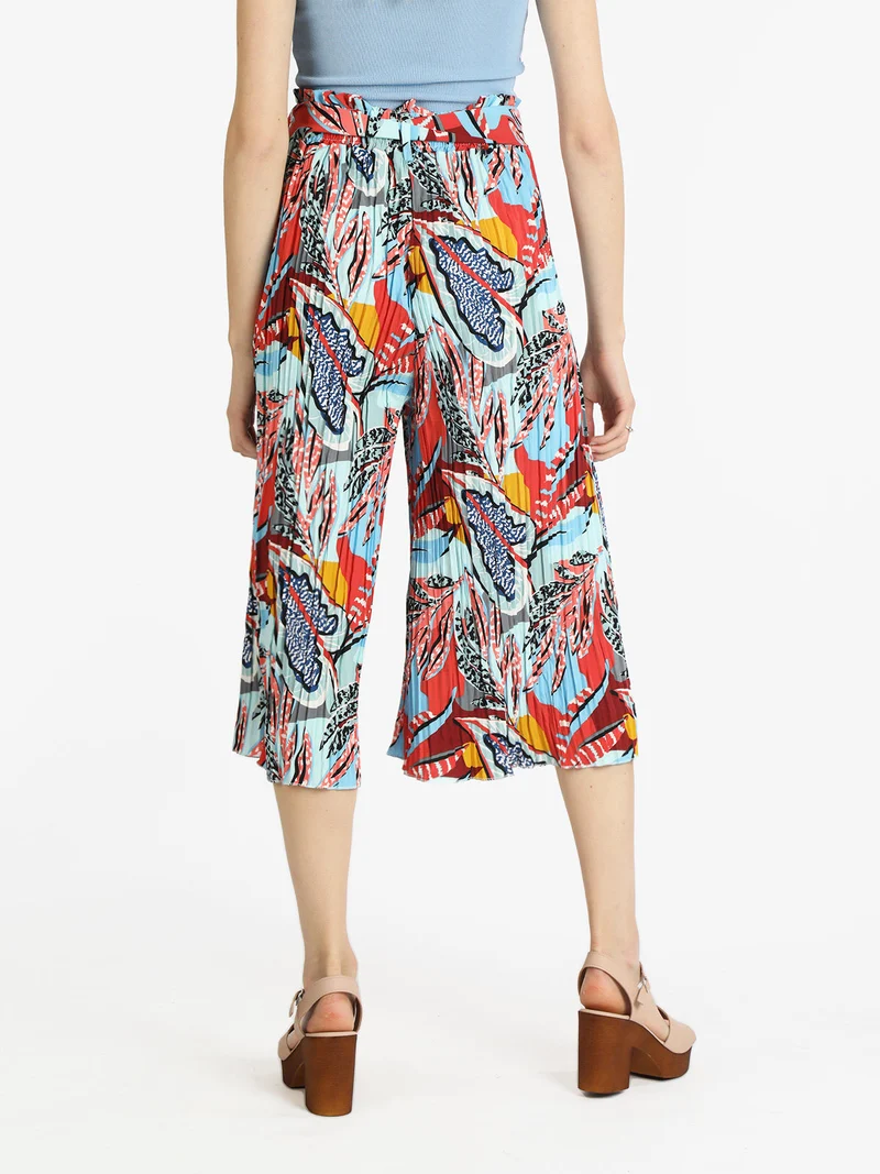 Pantaloni plissettati donna con stampe - azzurro
