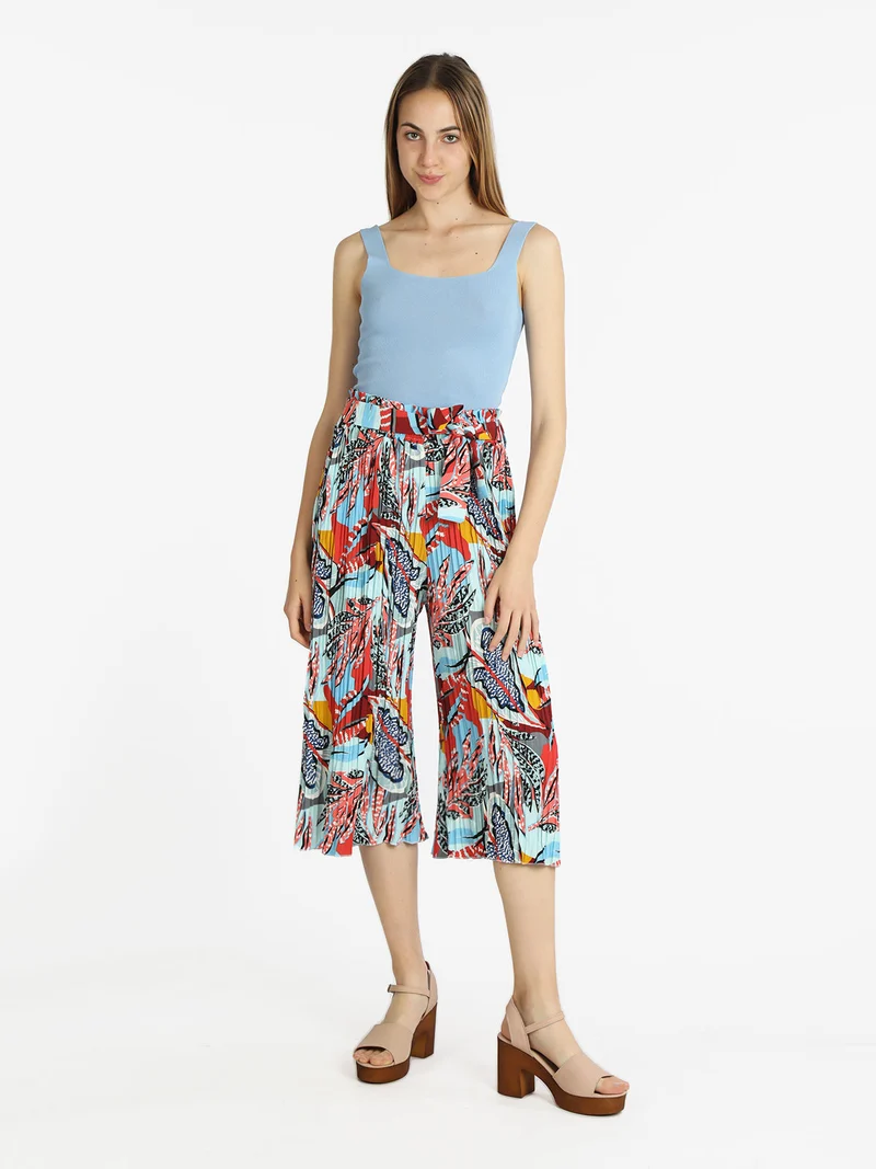 Pantaloni plissettati donna con stampe - azzurro