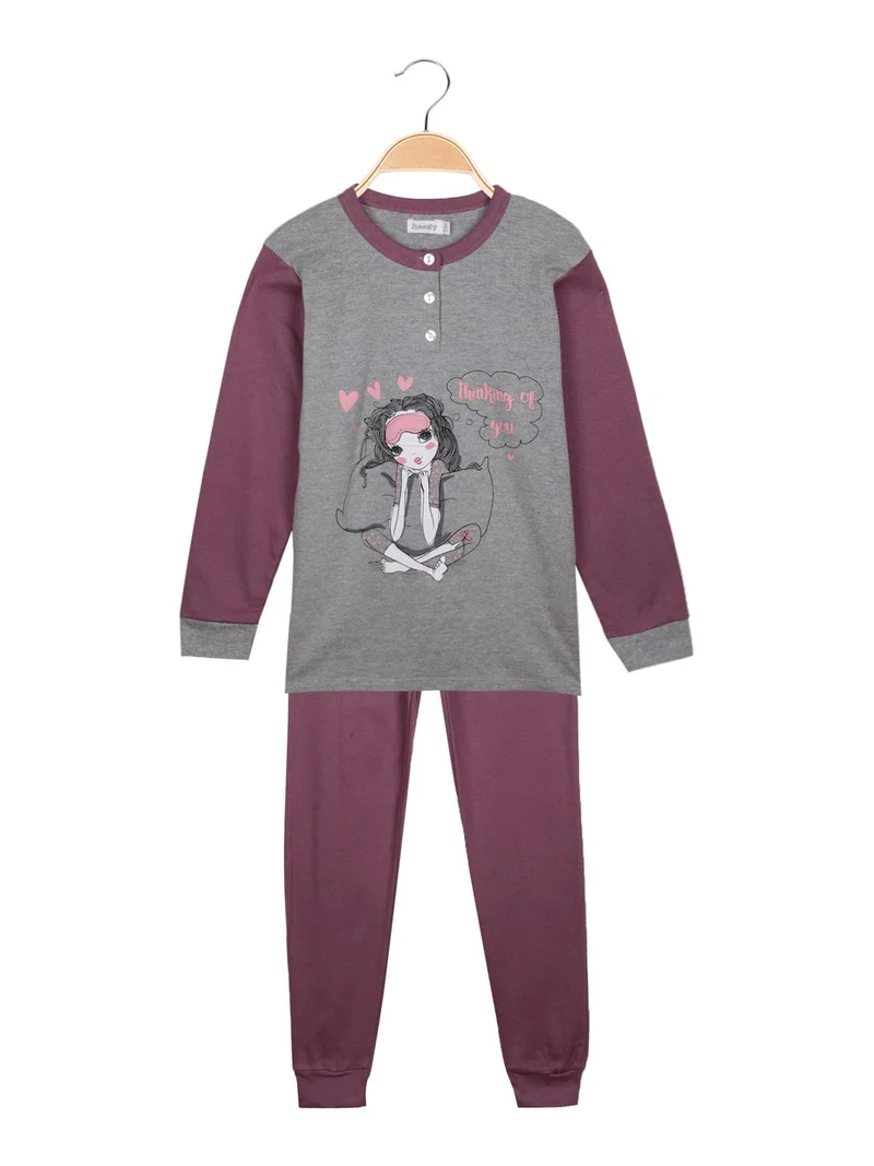 Pigiama lungo bambina in cotone - grigio