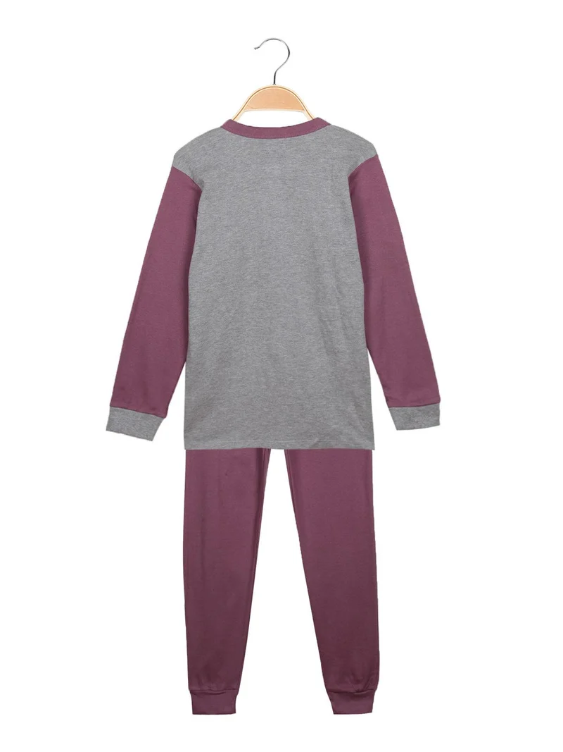 Pigiama lungo bambina in cotone - grigio