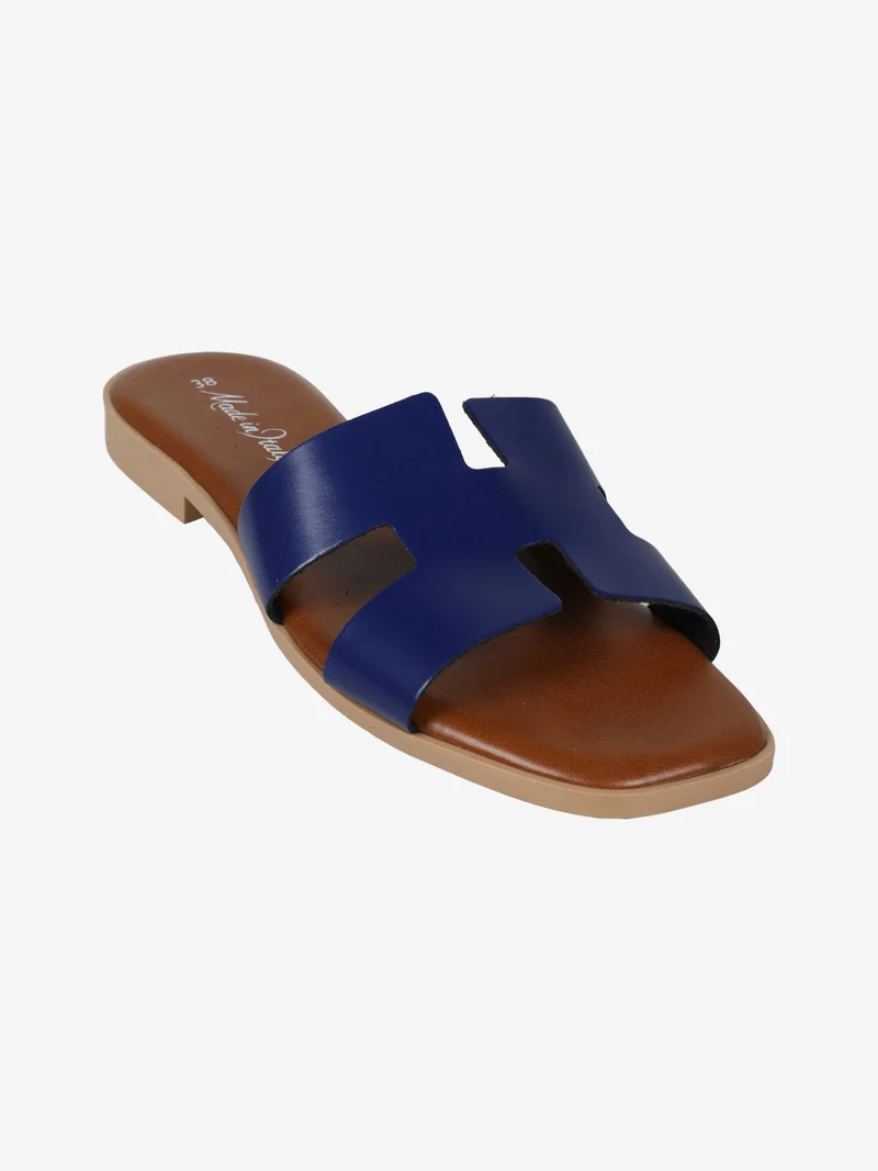 Ciabatte basse da donna con fascia in pelle - blu