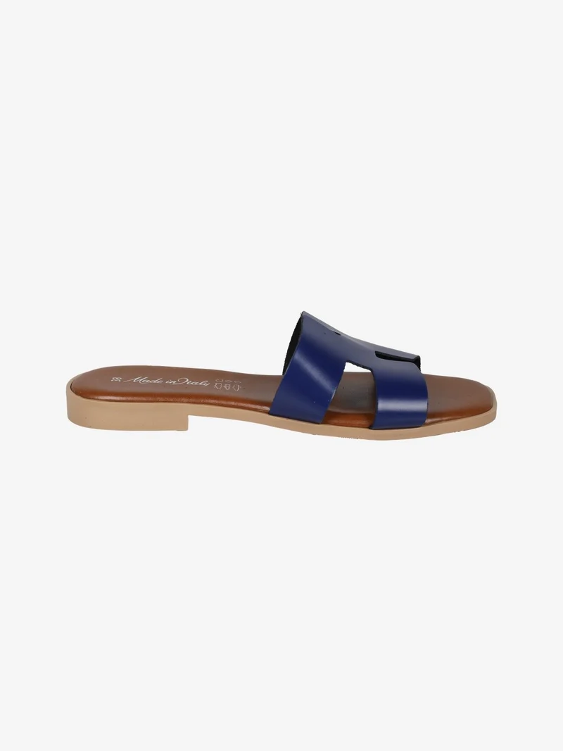 Ciabatte basse da donna con fascia in pelle - blu