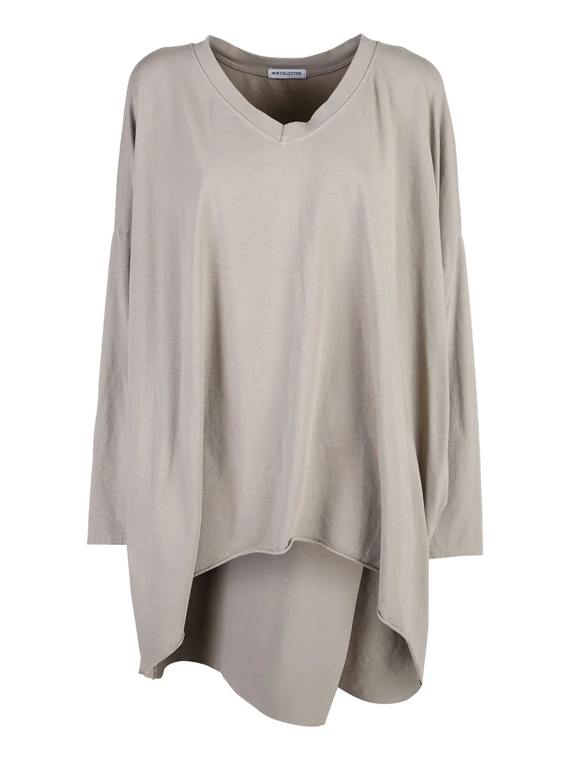 Maxi t-shirt donna in cotone a maniche lunghe - beige
