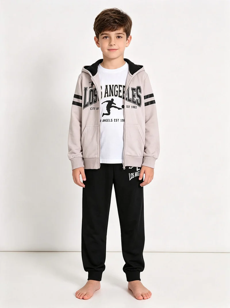 Completo tuta 3 pezzi da bambino con cappuccio e zip - beige