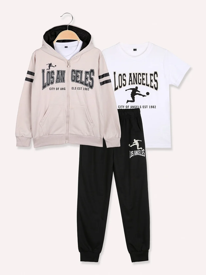 Completo tuta 3 pezzi da bambino con cappuccio e zip - beige