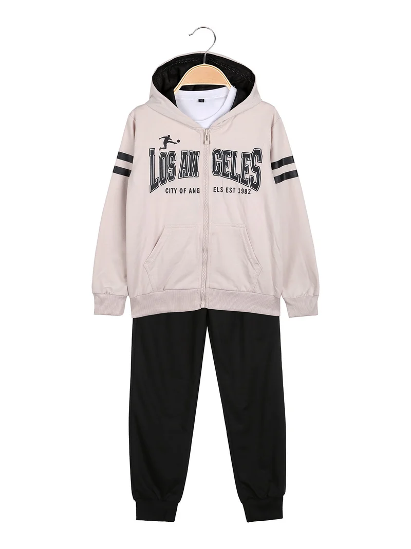 Completo tuta 3 pezzi da bambino con cappuccio e zip - beige