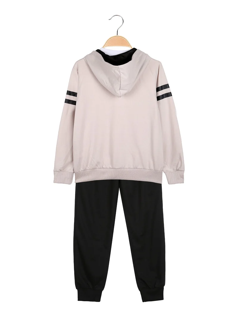 Completo tuta 3 pezzi da bambino con cappuccio e zip - beige