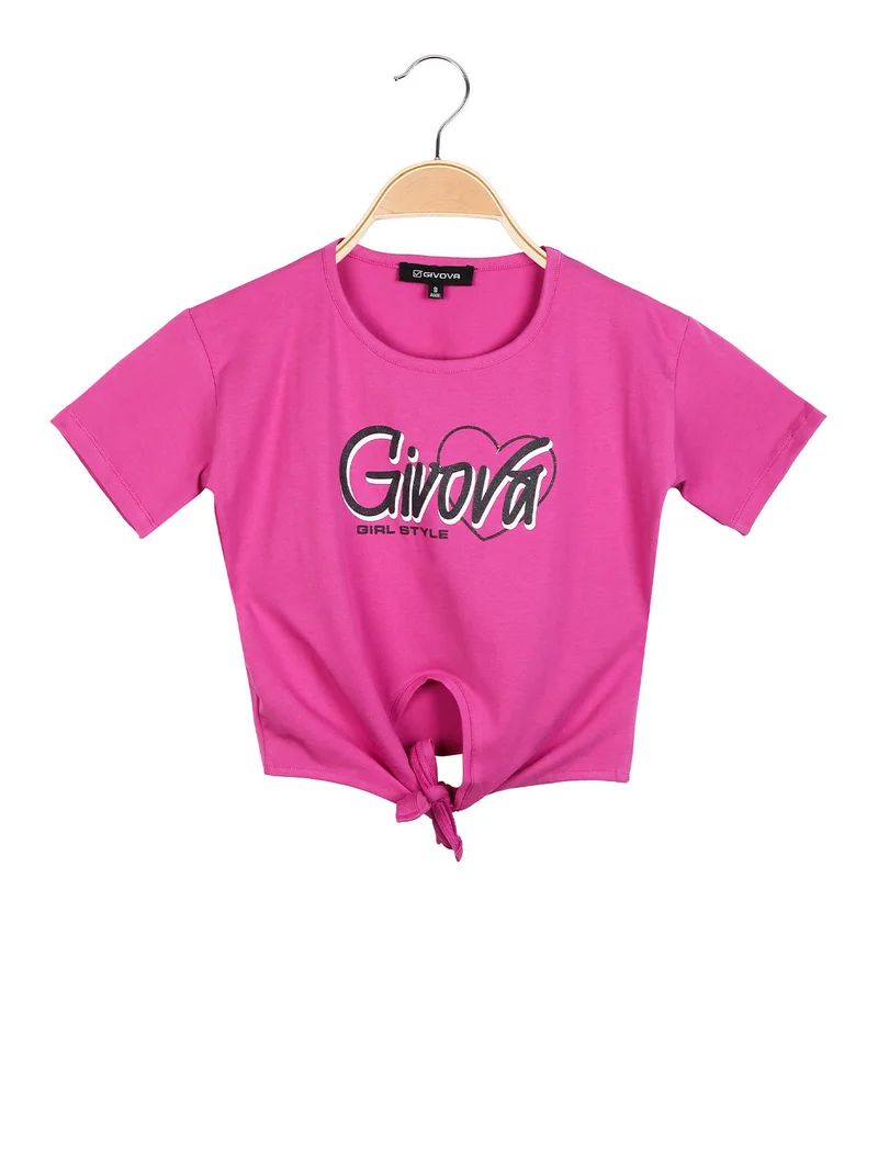 T-shirt manica corta da bambina con nodo - fucsia