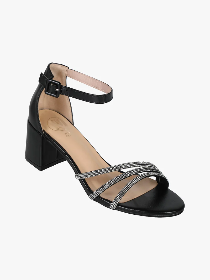 Sandali donna con tacco e fascette di strass - nero