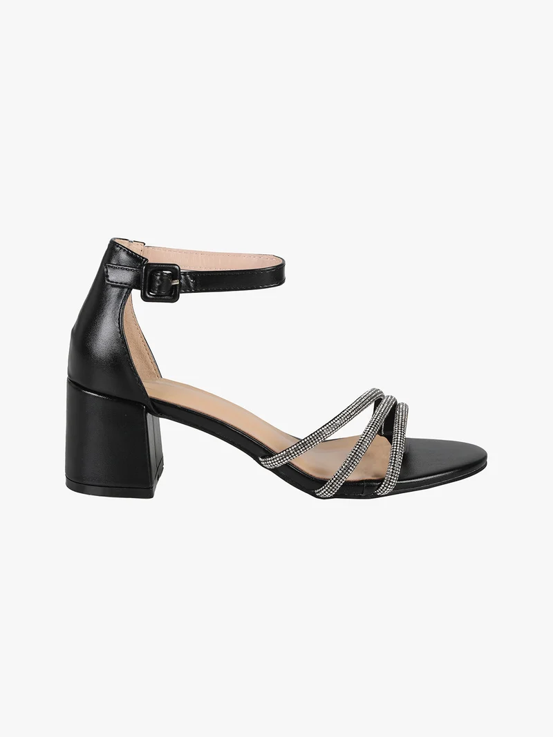 Sandali donna con tacco e fascette di strass - nero