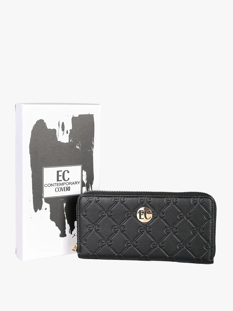 Portafoglio donna in ecopelle con zip - nero