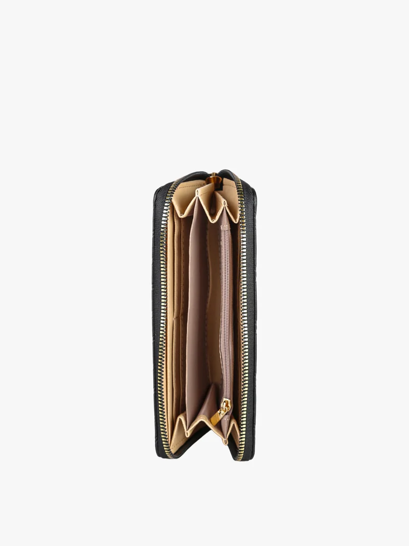 Portafoglio donna in ecopelle con zip - nero