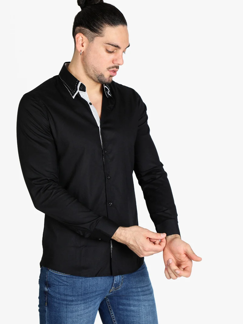 Camicia classica da uomo in cotone - nero