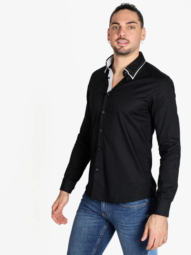 Camicia classica da uomo in cotone - nero