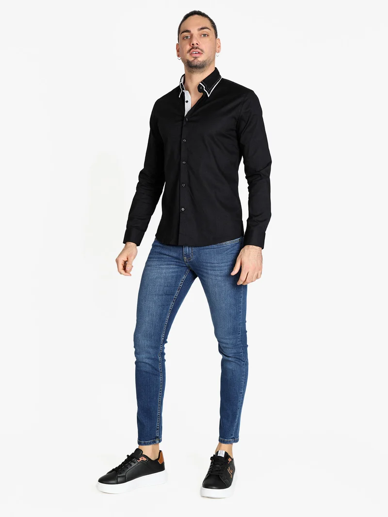 Camicia classica da uomo in cotone - nero