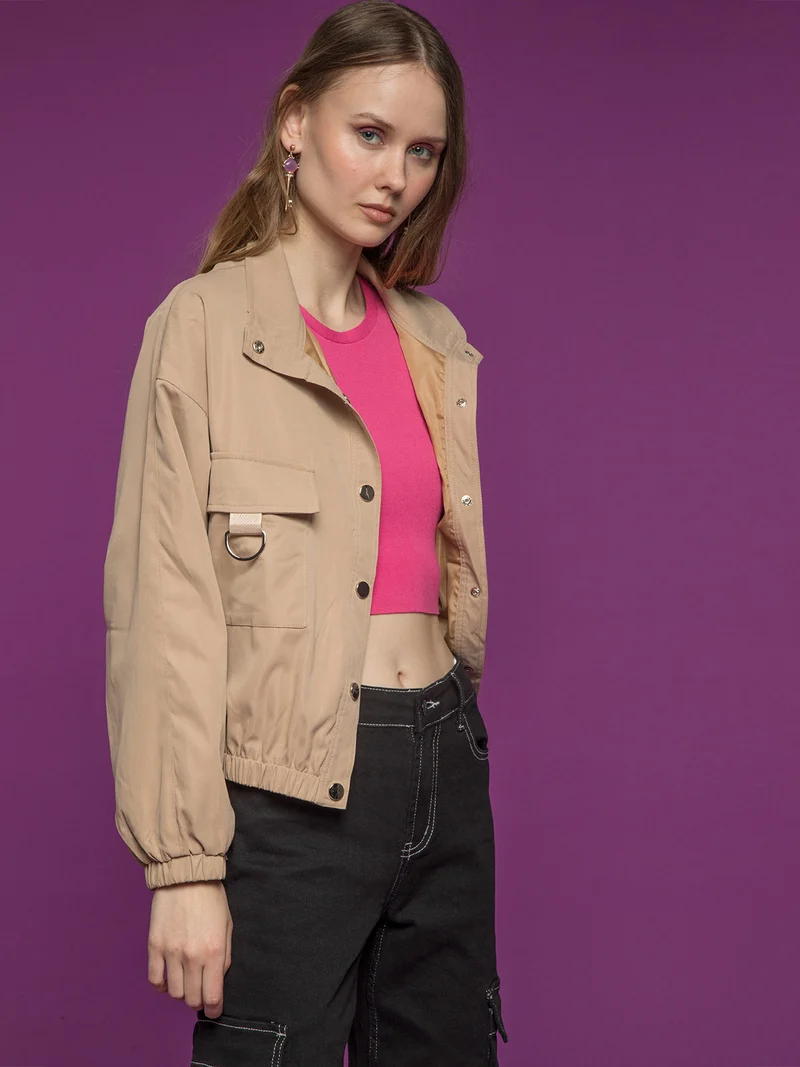 Giacca donna oversize con bottoni e tasche - khaki