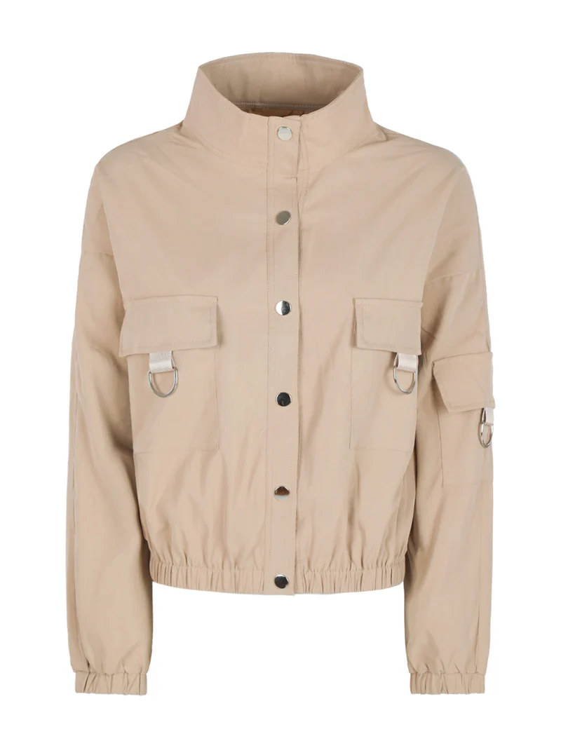 Giacca donna oversize con bottoni e tasche - khaki