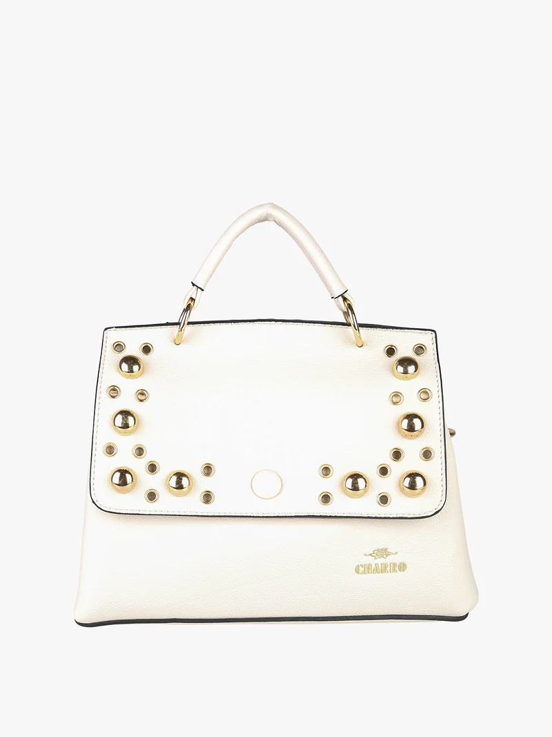 Borsa frame con tracolla e borchie - bianco