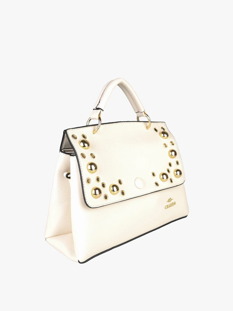 Borsa frame con tracolla e borchie - bianco