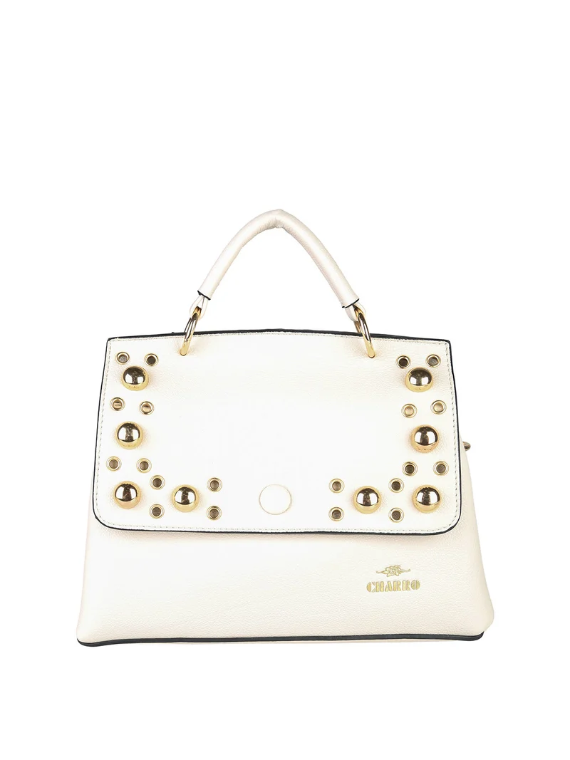 Borsa frame con tracolla e borchie - bianco