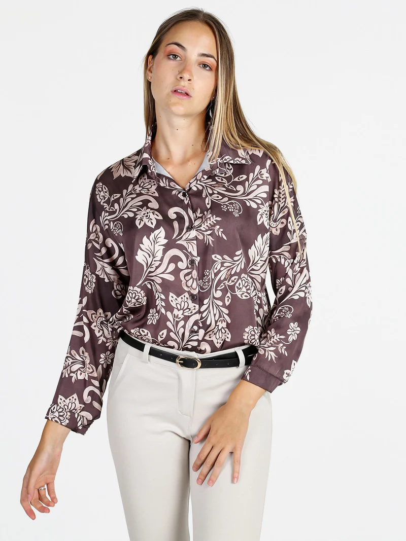 Camicia donna a fantasia - marrone