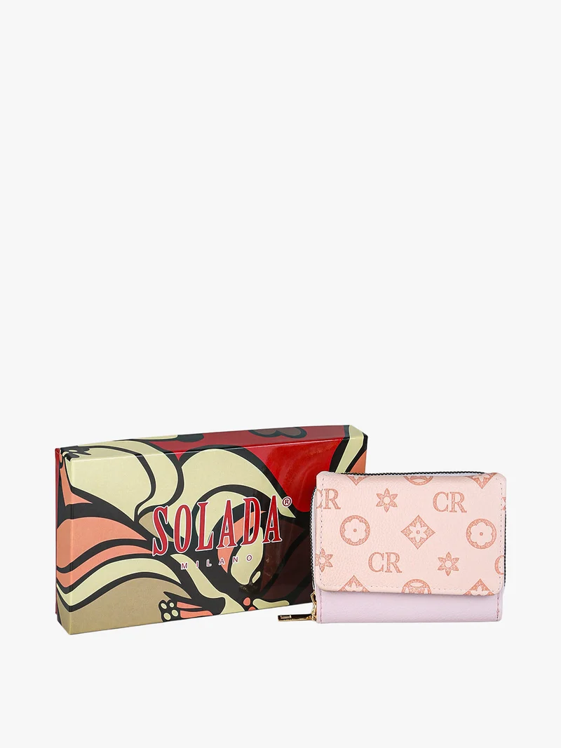 Portafoglio mini da donna con stampa monogramma - rosa