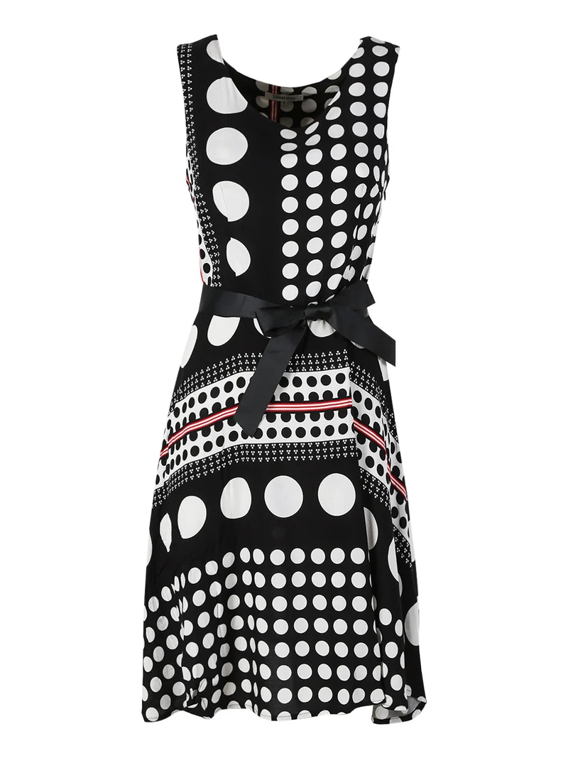 Vestito smanicato da donna a pois - nero