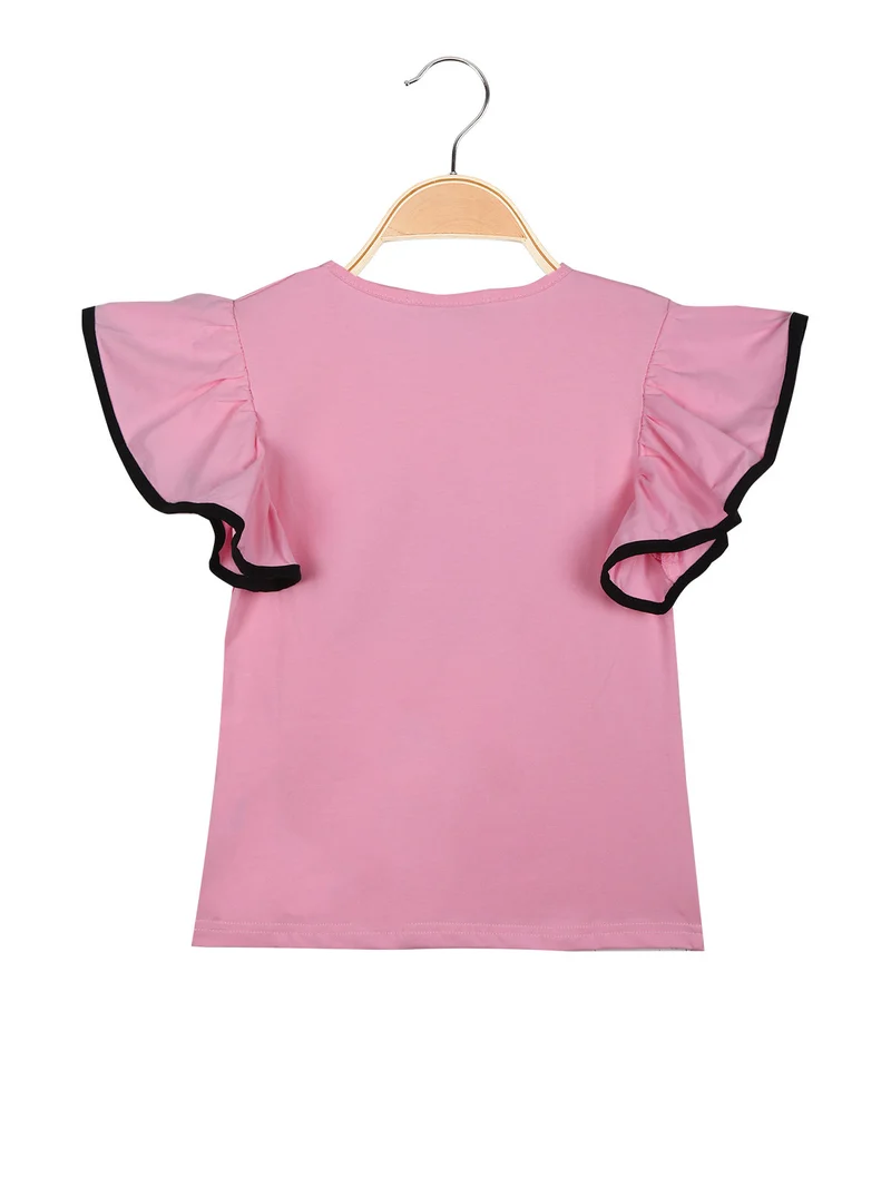 T-shirt da bambina con maniche a volant e stampa cuore - rosa