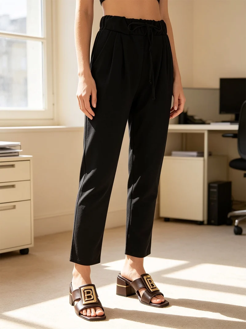 Pantaloni donna con coulisse - nero