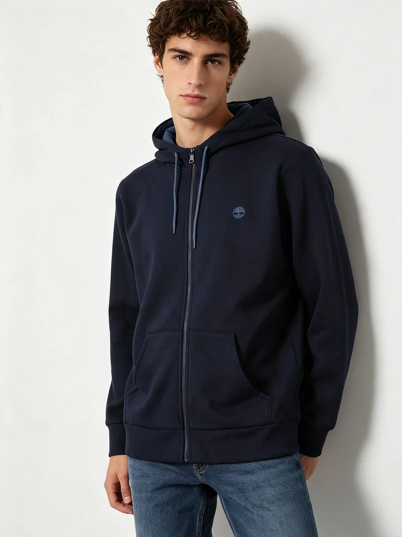 Felpa da uomo con cappuccio e zip con interno spazzolato - blu scuro