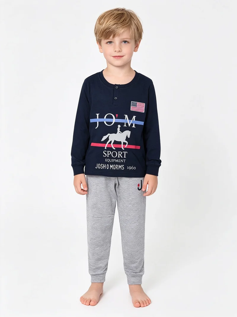 Pigiama lungo da bambino in cotone - blu scuro
