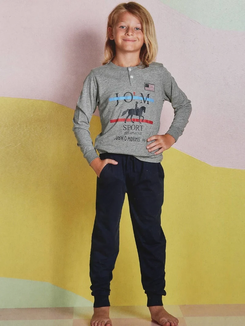 Pigiama lungo da bambino in cotone - blu scuro